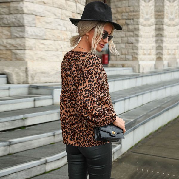 Leopard Print Chiffon Long-Sleeved Pullover: Women's Spring Shirt