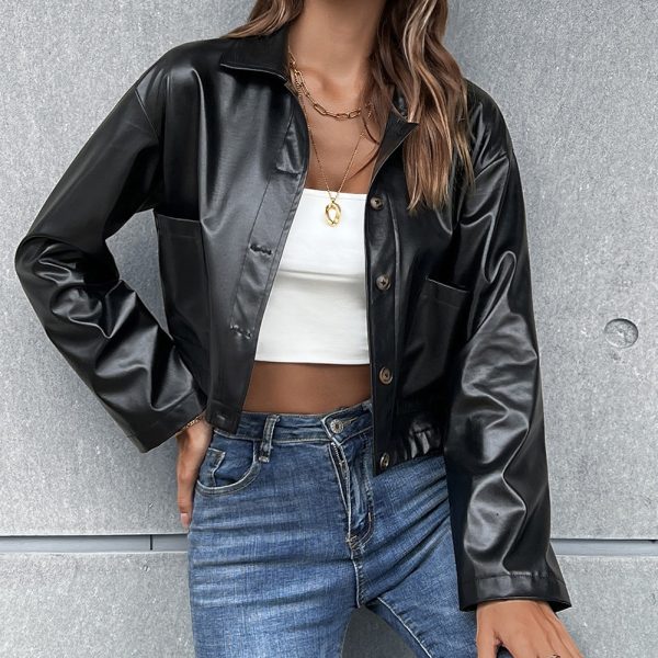 Women's Casual Long Sleeve Faux Leather Motorcycle Jacket Coat