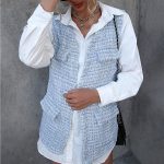 Houndstooth Design Mid-Length Cardigan Vest Pocket Coat for Women