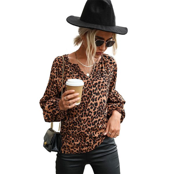 Leopard Print Chiffon Long-Sleeved Pullover: Women's Spring Shirt