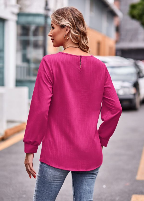 Stylish Simplicity: Solid Color Jacquard Long Sleeve Tee