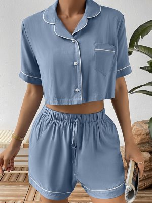 Casual Comfortable Short-Sleeved Shirt and Shorts Home Wear Suit for Women