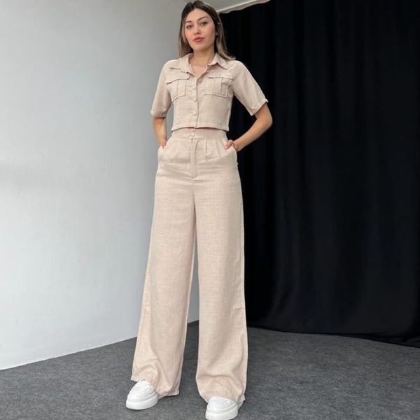 Summer Women's Short-Sleeved Shirt and Trousers Two-Piece Set