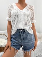 Women's Short Sleeve Sweater Cardigan: Cutout Style