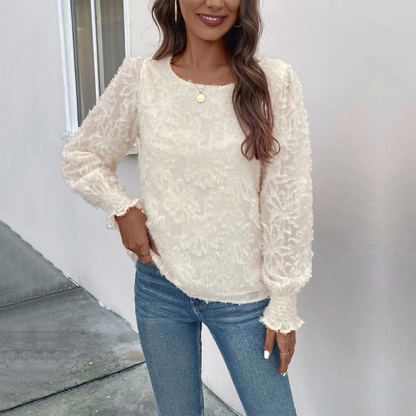 Elegant Jacquard White Shirt for Autumn Women's Fashion