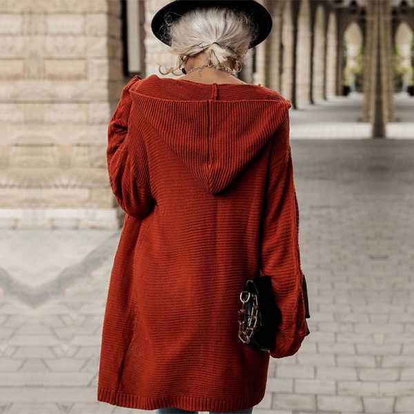 Cozy Red Hooded Sweater Coat for Winter Warmth