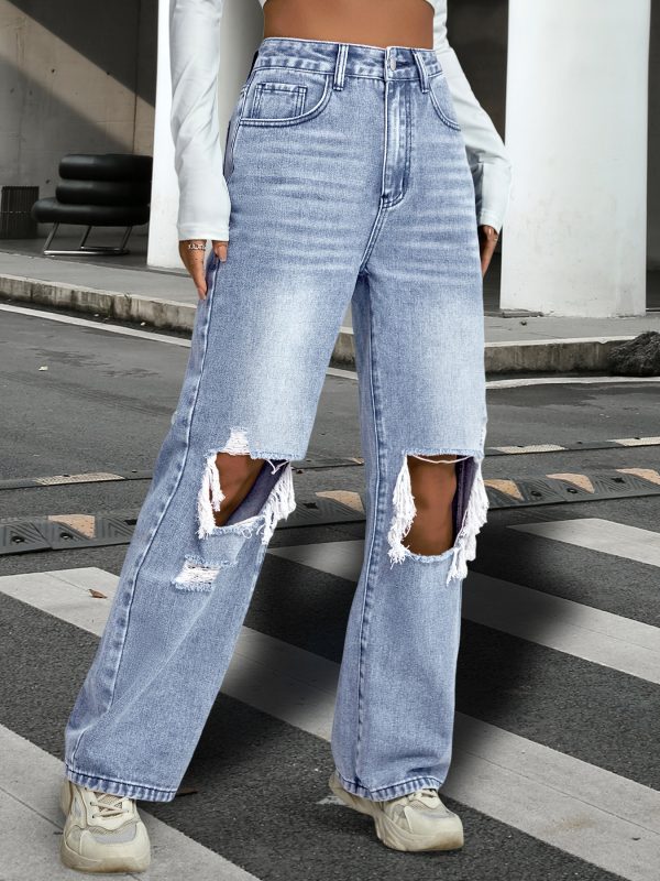 Water Washed Wide Leg Jeans for Women