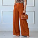 Spring Summer Solid Color Loose Pleated Wide Leg Casual Pants with Half Elastic Waist