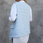 Houndstooth Design Mid-Length Cardigan Vest Pocket Coat for Women