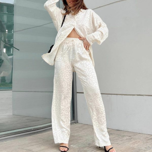 Women's Spring Autumn Long Sleeve Shirt and Loose Trousers Two-Piece Set