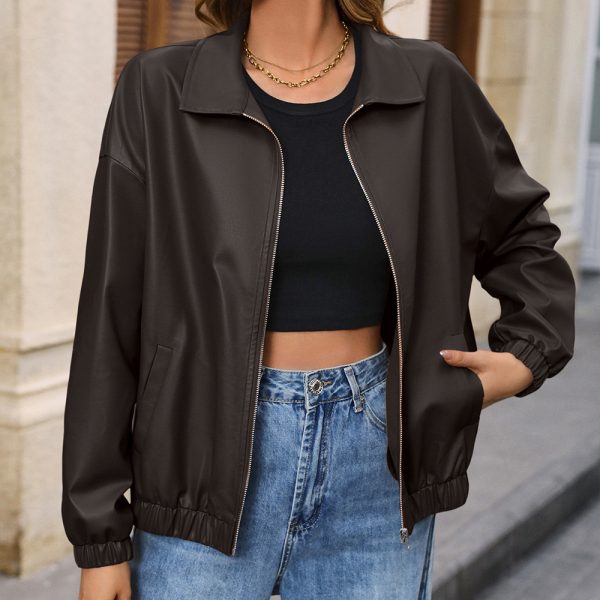 Solid Color Faux Leather Moto Jacket