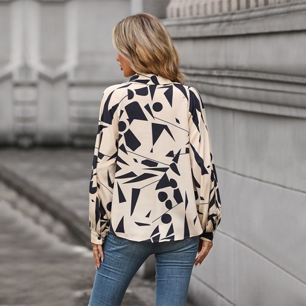 Autumn Elegance: Long-Sleeved Printed Shirt for Women