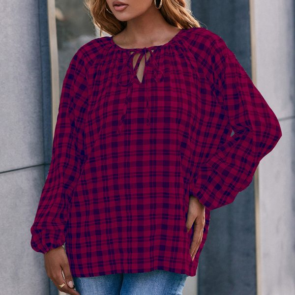 Casual Long-Sleeved V-Neck Plaid Overshirt for Women