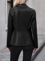 Double-Breasted Faux Leather Motorcycle Blazer Coat for Women