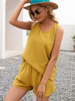 Summer Loose Comfortable Round Neck Camisole Vest and Shorts Set
