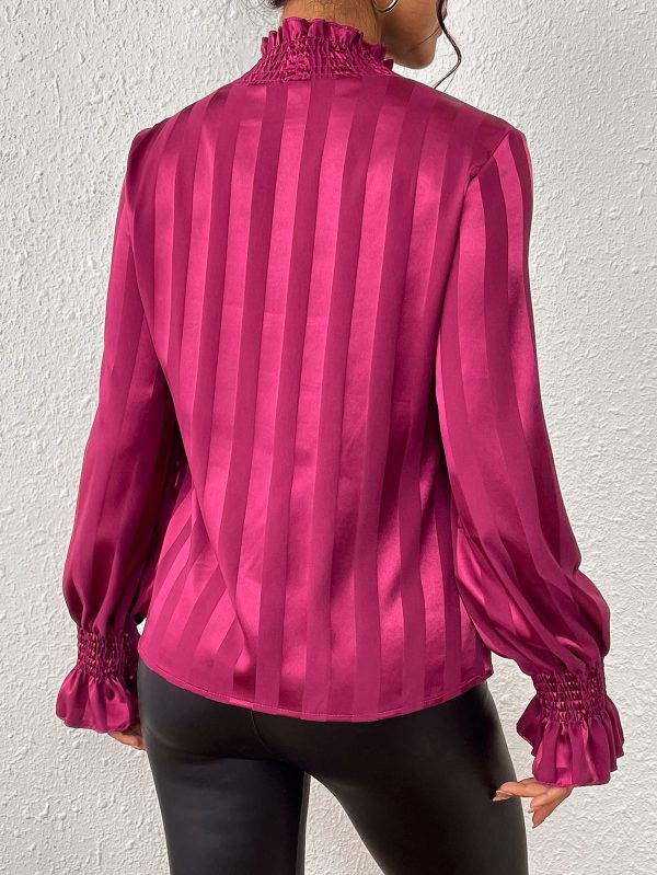 Early Spring Women Clothing Loose Slimming Long Sleeves Shirt Satin Embellished