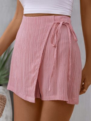Summer Lace-Up Culottes: Casual Texture Shorts for Women's Clothing