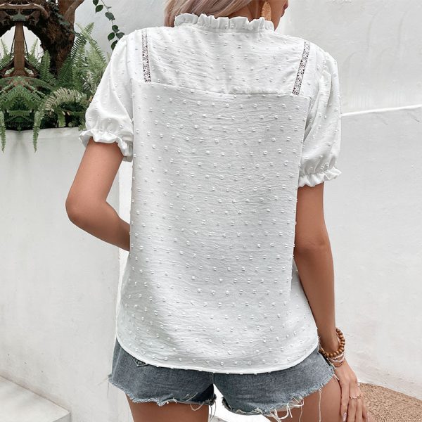 V-Neck Short Sleeve White Shirt for Women