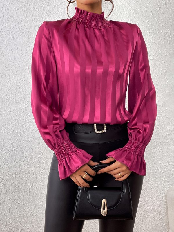 Early Spring Women Clothing Loose Slimming Long Sleeves Shirt Satin Embellished