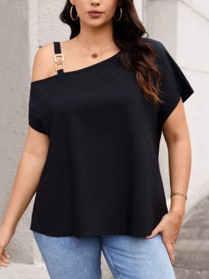 Plus Size Elegant One Shoulder T-Shirt