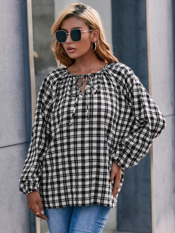 Casual Long-Sleeved V-Neck Plaid Overshirt for Women