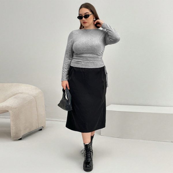 Plus Size Long-Sleeved Slim Fit Inner Bottoming Shirt for Office Wear