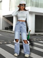 Water Washed Wide Leg Jeans for Women