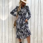Chic Spring Style: Long Sleeve Collared Printing Dress