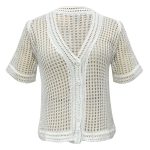 Women's Short Sleeve Sweater Cardigan: Cutout Style