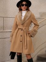 Mid-Length Collared Single-Breasted Trench Coat with Strap Detail