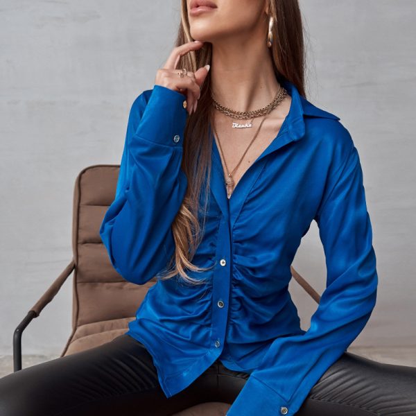 Spring Autumn Elegant Long Sleeve Solid Color Cardigan Shirt for Women