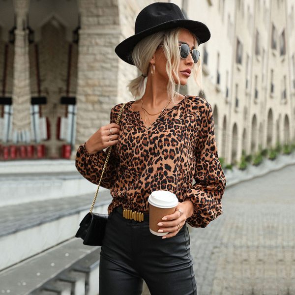 Leopard Print Chiffon Long-Sleeved Pullover: Women's Spring Shirt