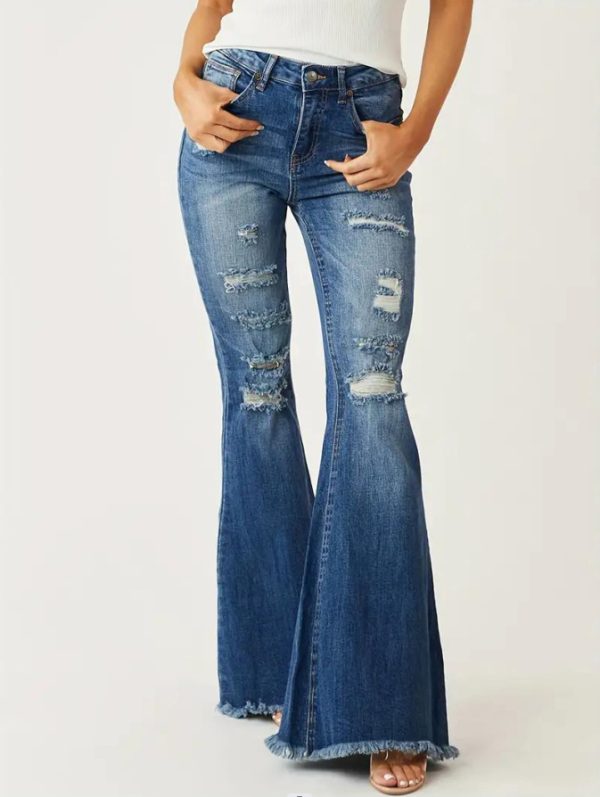 High Waist Ripped Bell-Bottom Women's Jeans