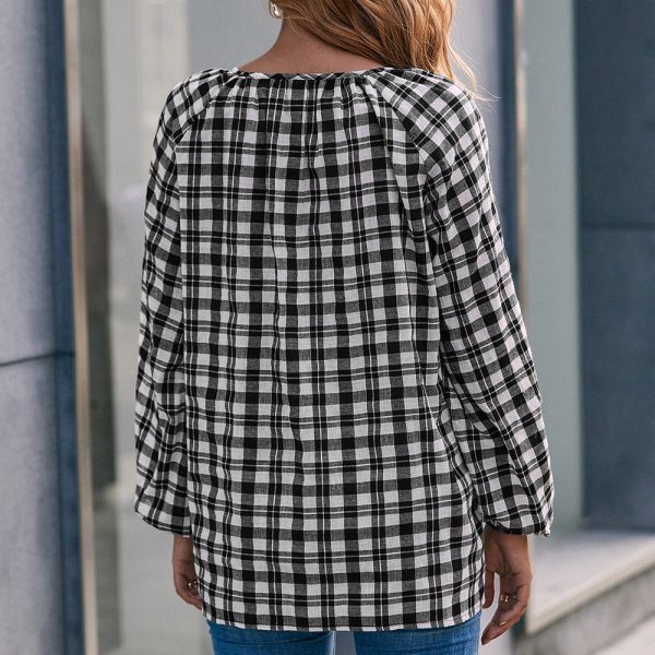 Casual Long-Sleeved V-Neck Plaid Overshirt for Women