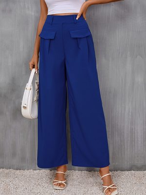 Chic Autumn Style: Slim-Fit Blue Wide-Leg Pants