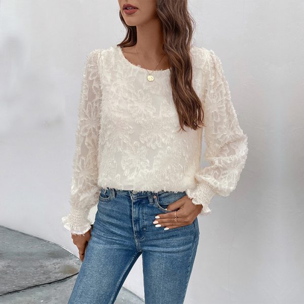 Elegant Jacquard White Shirt for Autumn Women's Fashion