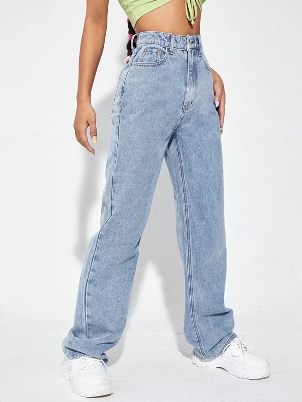 Women's Light Blue Slim Straight Jeans: Summer Chic