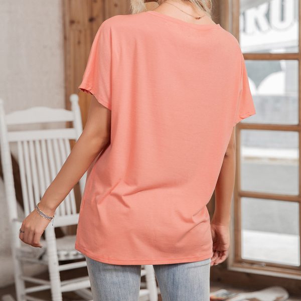 Summer Round Neck Loose Casual Short Sleeve T-Shirt Top for Women
