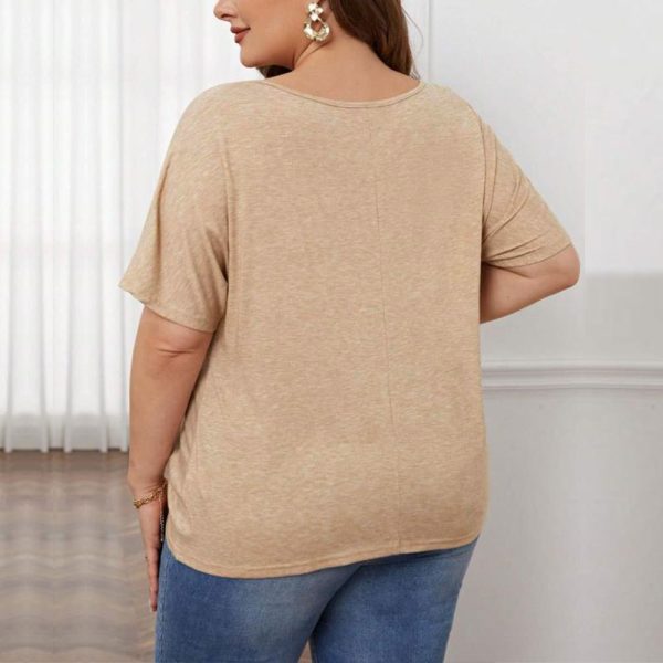 Plus Size Loose Casual V Neck Short Sleeve Knitted T-Shirt