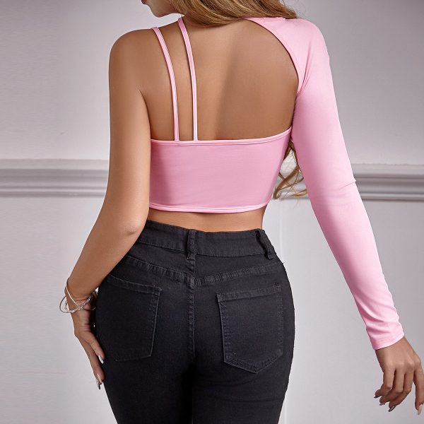 Autumn Sexy One-Shoulder Cropped T-shirt