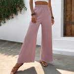 Casual Trousers Loose Slimming Crumpled Wide Leg Pants