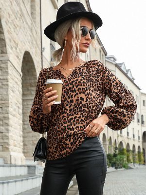 Leopard Print Chiffon Long-Sleeved Pullover: Women's Spring Shirt