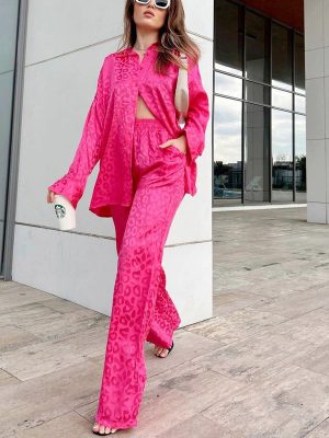 Women's Spring Autumn Long Sleeve Shirt and Loose Trousers Two-Piece Set