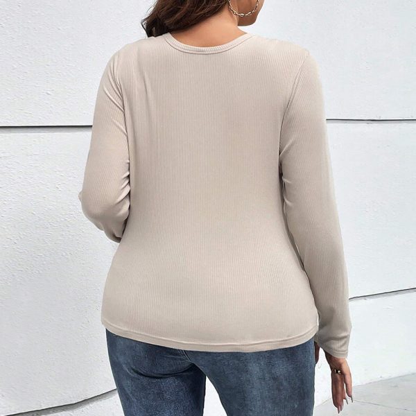 Plus Size Autumn Winter Sexy Hollow Out Buttoned Long Sleeve T-Shirt