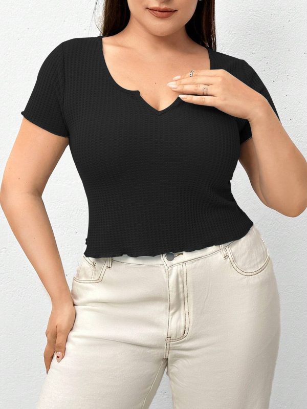 Plus Size Waffle Breathable Slim Solid Color T-Shirt