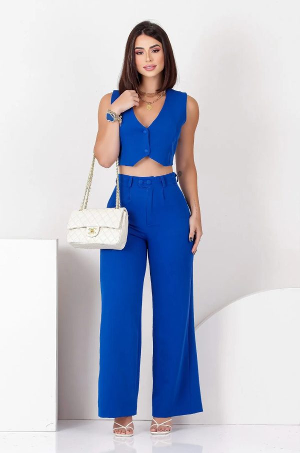 Solid Color Sleeveless Cropped Top and Loose Trousers Set