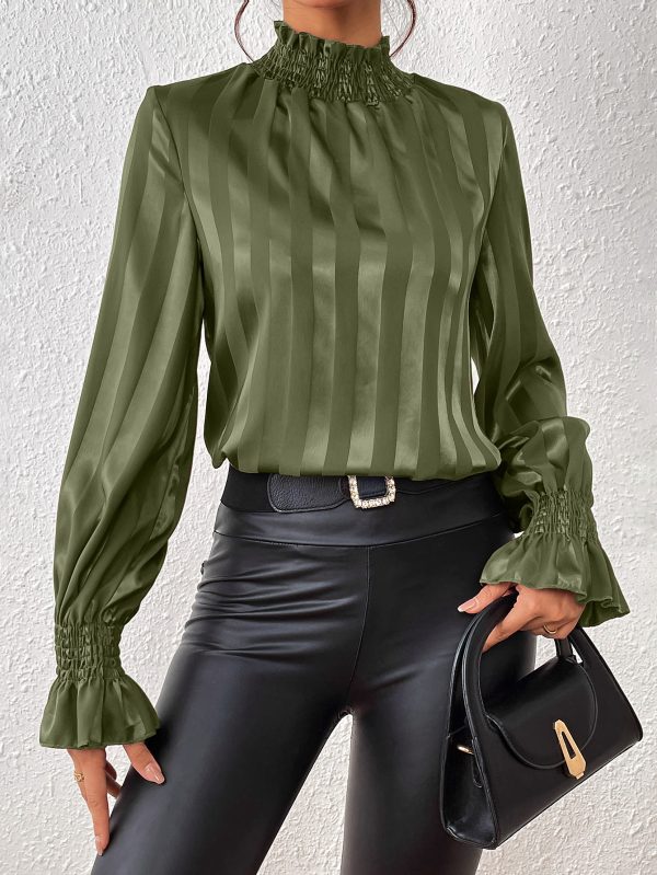 Early Spring Women Clothing Loose Slimming Long Sleeves Shirt Satin Embellished