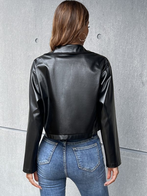 Women's Casual Long Sleeve Faux Leather Motorcycle Jacket Coat