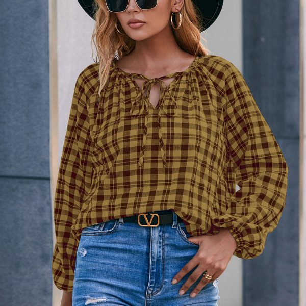 Casual Long-Sleeved V-Neck Plaid Overshirt for Women