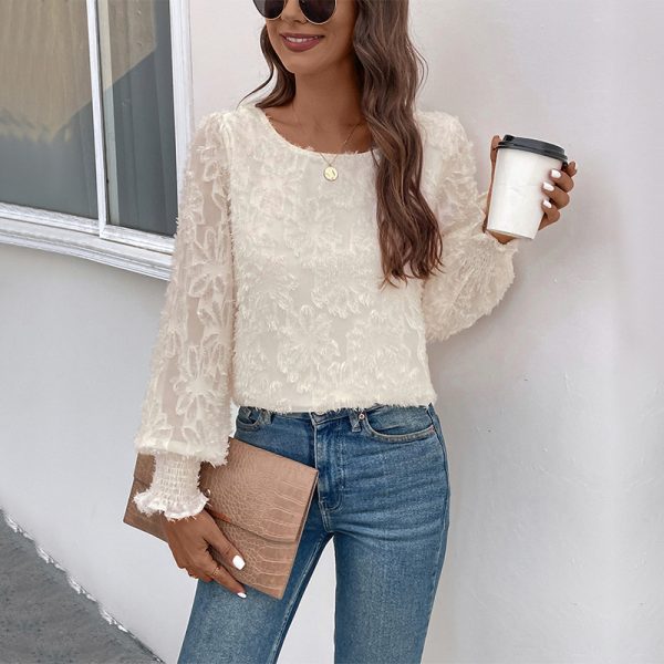 Elegant Jacquard White Shirt for Autumn Women's Fashion